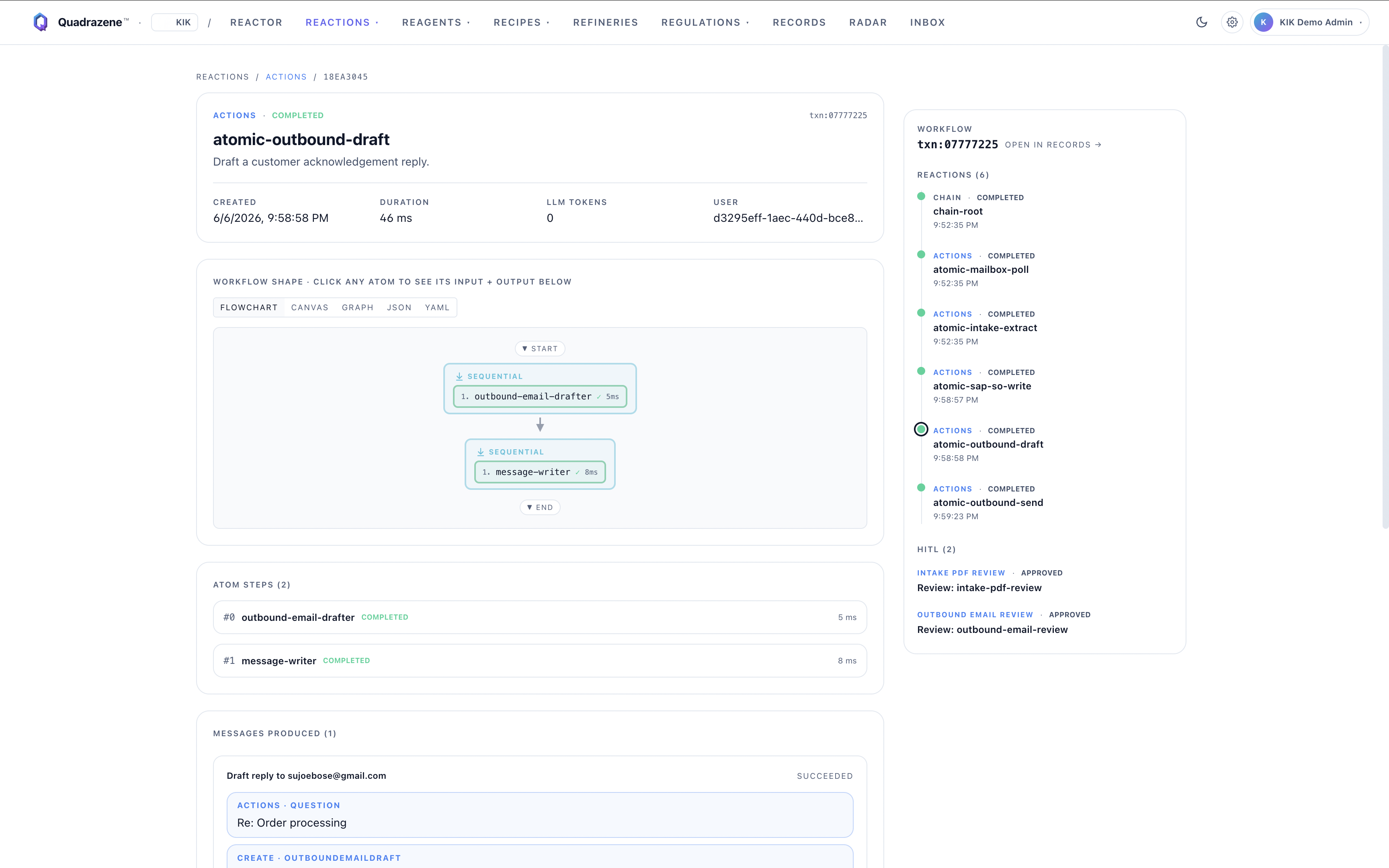 atomic-outbound-draft — "Re: Order processing" · 46 ms · 0 LLM tokens.